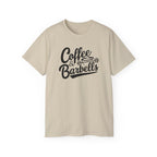 Coffee & Barbells - Unisex Ultra Cotton Tee - Front Black Logo - Plain Back
