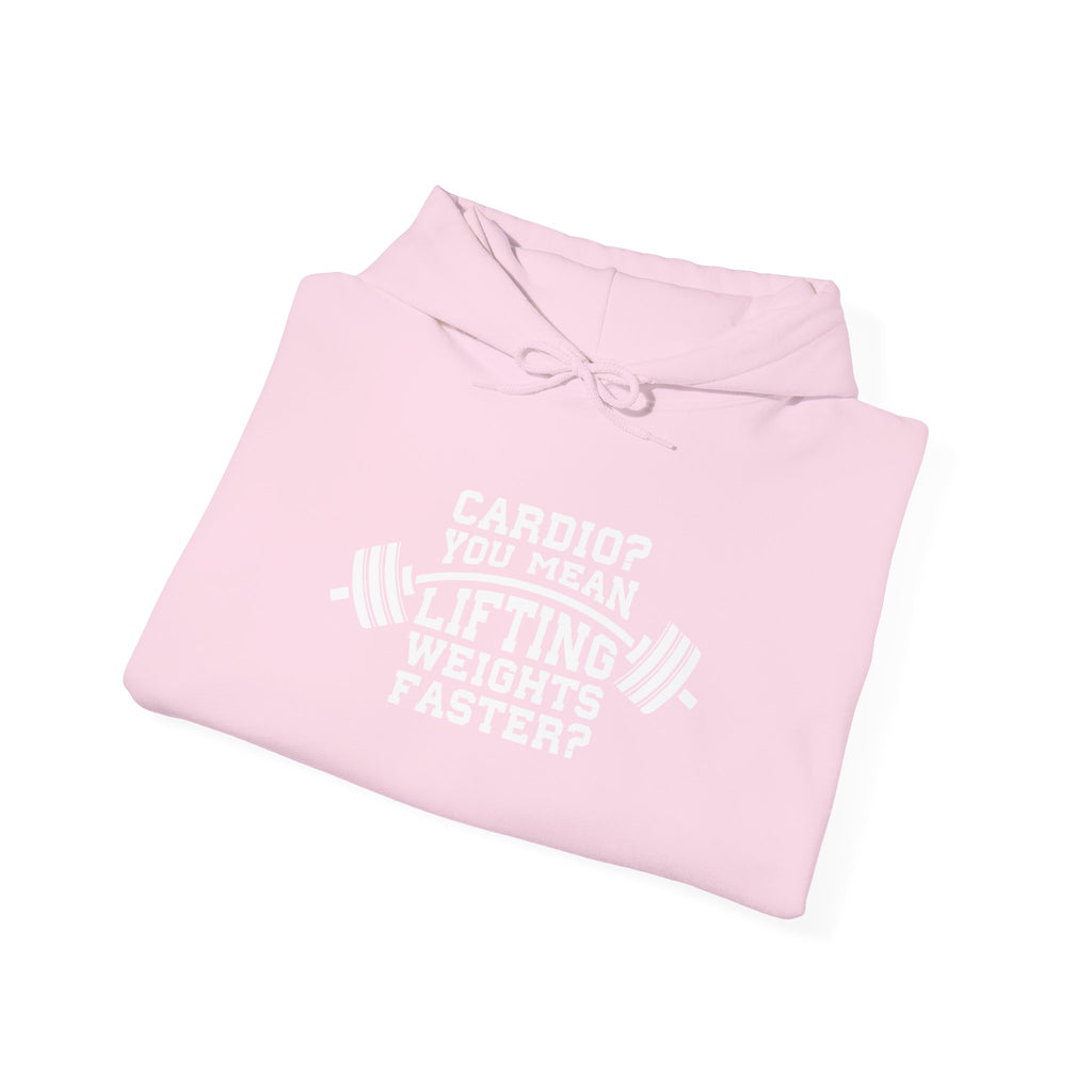Cardio = Lift Weights Faster - Unisex Heavy Blend Hooded Sweatshirt - White Logo on Front