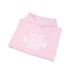 Cardio = Lift Weights Faster - Unisex Heavy Blend Hooded Sweatshirt - White Logo on Front