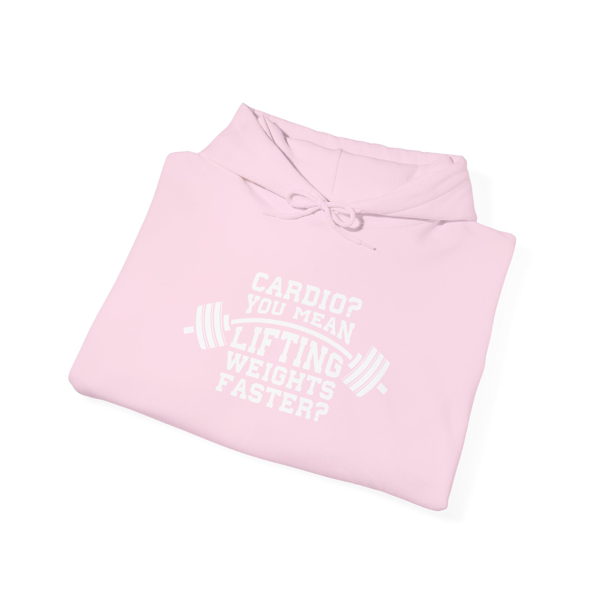 Cardio = Lift Weights Faster - Unisex Heavy Blend Hooded Sweatshirt - White Logo on Front