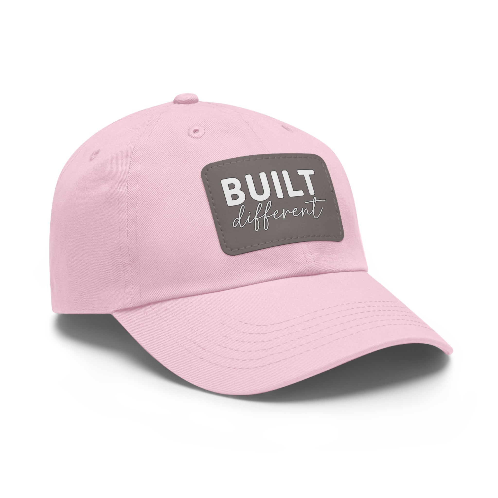 Built Different - Dad Hat with Leather Patch (Rectangle) - White Logo