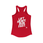 Lift Heavy - Run Fast - Racer Back Tank Top - Women's Ideal Racerback Tank (White Front & Back Logo)