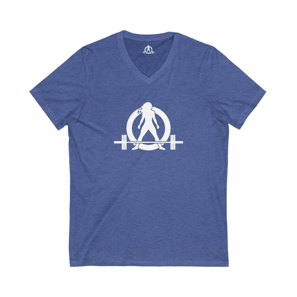 Goal Weight Strong AF - Unisex Jersey Short Sleeve V-Neck Tee - Front & Back White Print