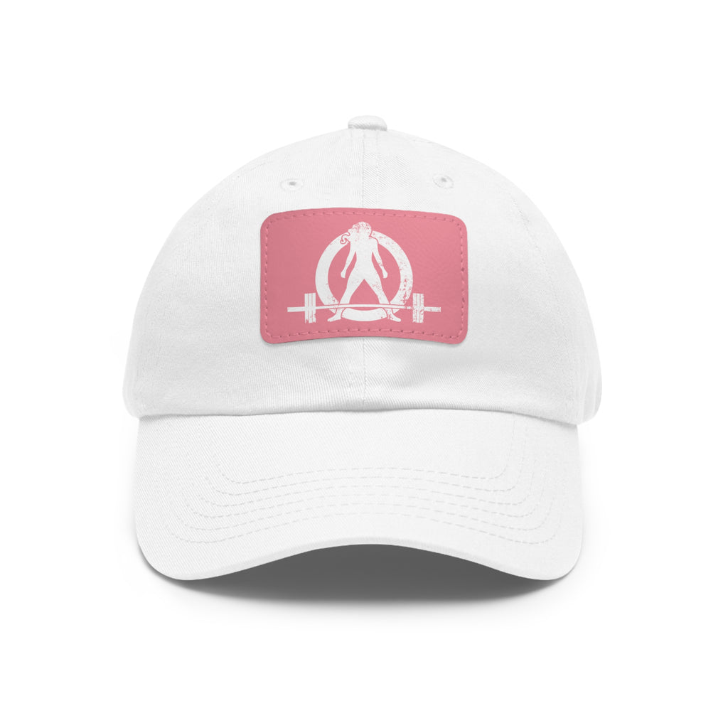 Distressed - Dad Hat with Leather Patch (Rectangle) - White Font