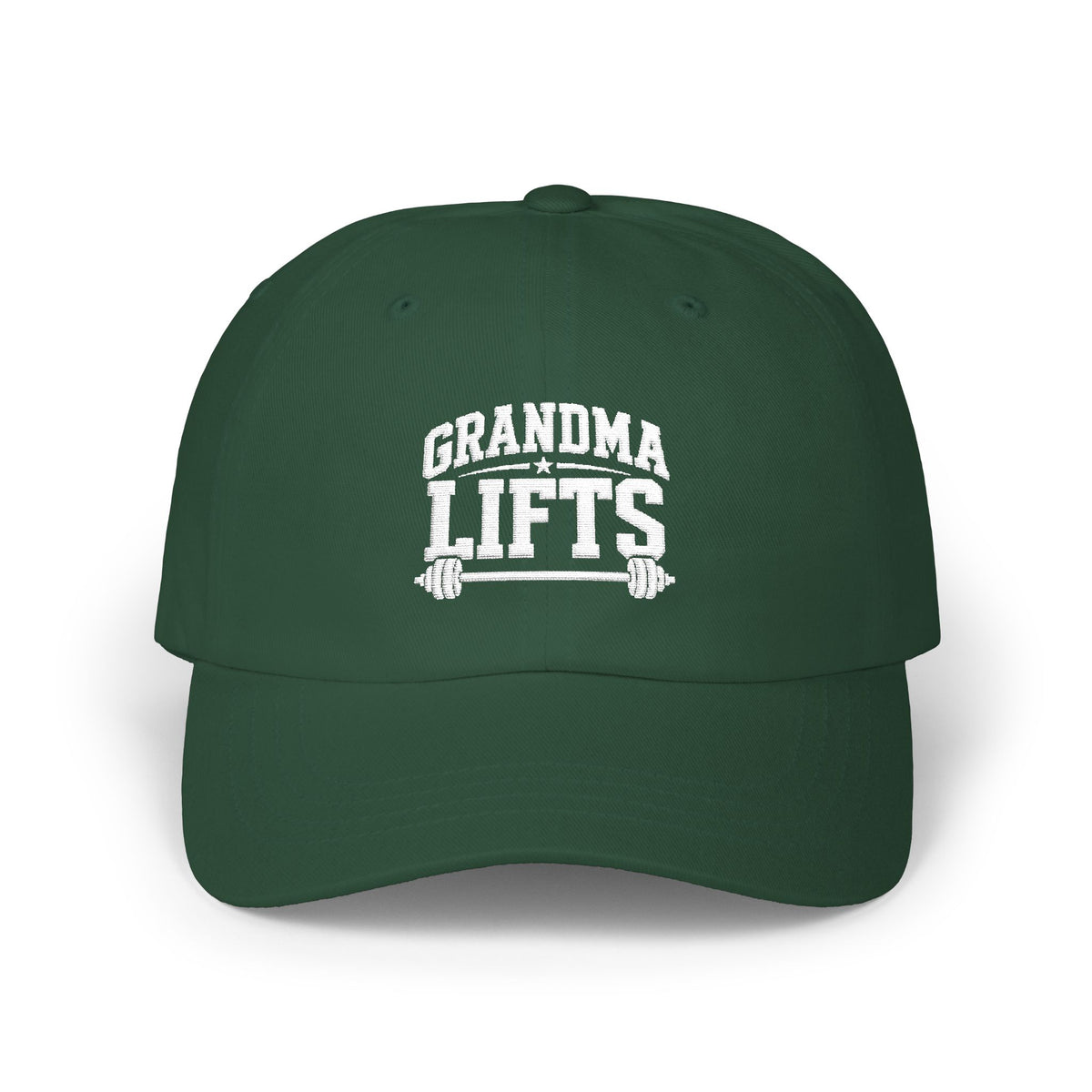 Grandma Lifts Dad Cap — White Logo