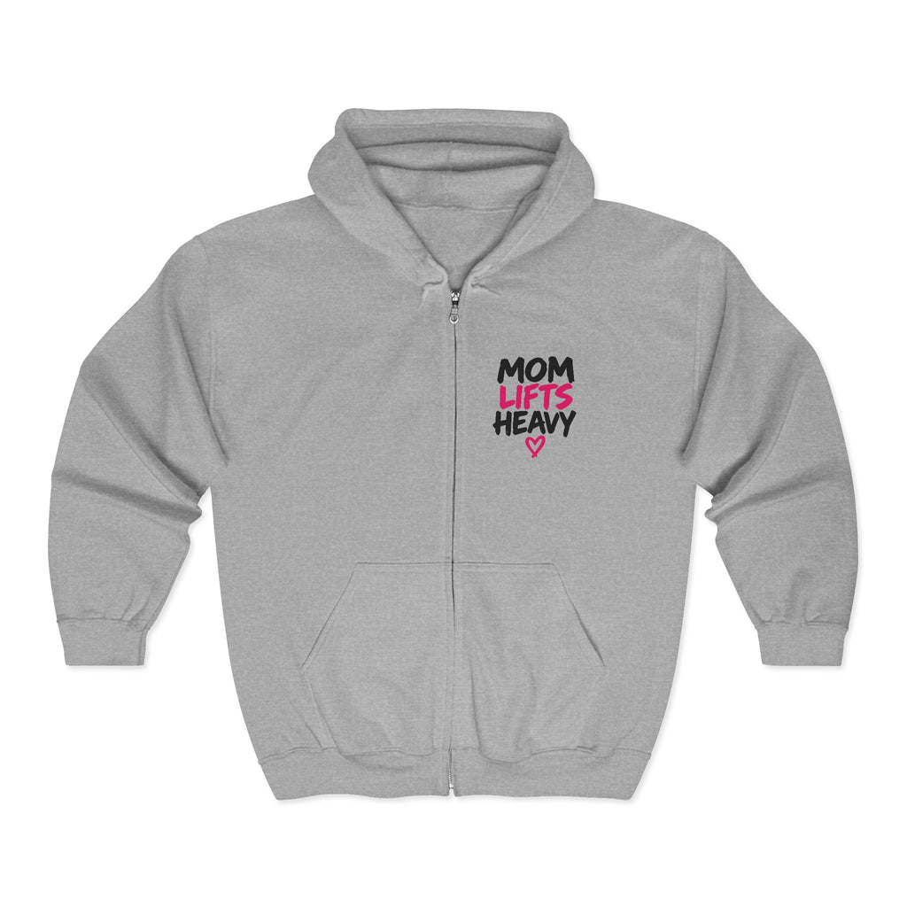 Mom Lifts Heavy – Unisex Full-Zip Hoodie – Left Chest Logo