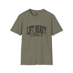 Lift Heavy Shit  - Unisex Softstyle T-Shirt - Black Print on Front Plain Back