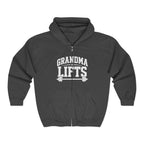 Grandma Lifts - Unisex Heavy Blend™ Full Zip Hooded Sweatshirt –White Logo Front Plain Back