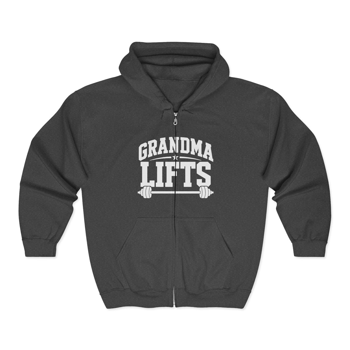 Grandma Lifts - Unisex Heavy Blend™ Full Zip Hooded Sweatshirt –White Logo Front Plain Back