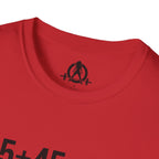 45 + 45 = 135 – Unisex Softstyle Tee | Black Front, Plain Back