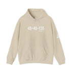 45 + 45 = 135 – Unisex Hoodie | White Front & Sleeve, Plain Back