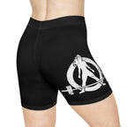 Women's Biker Shorts - Black with Distressed White Logo