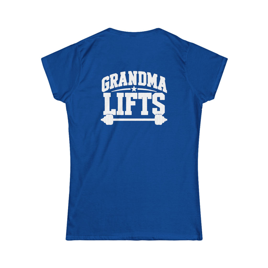 Grandma Lifts - Women's Softstyle Tee - White Logo Front & Back
