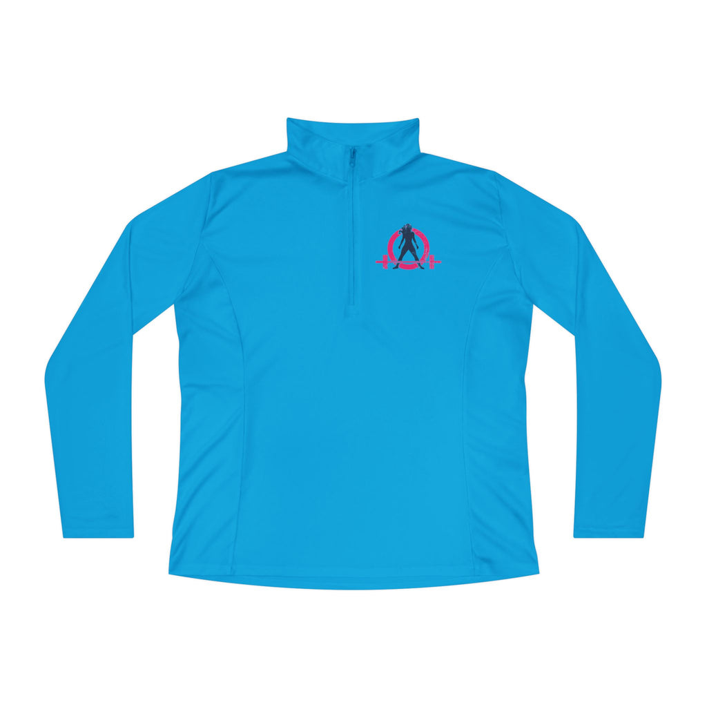 Ladies Quarter-Zip Pullover - White Distressed Logo
