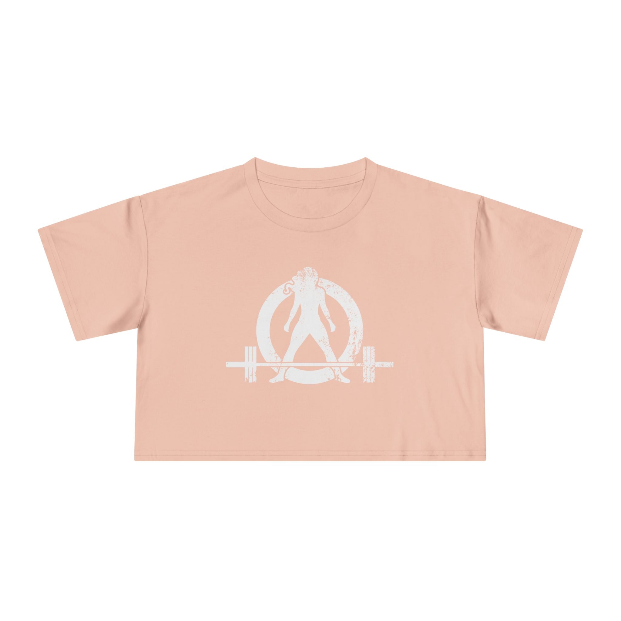Distressed Collection - Women's Crop Tee - Pale Pink - Front White Logo