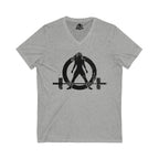 Unisex Jersey Short Sleeve V-Neck Tee -  Distressed Black Logo