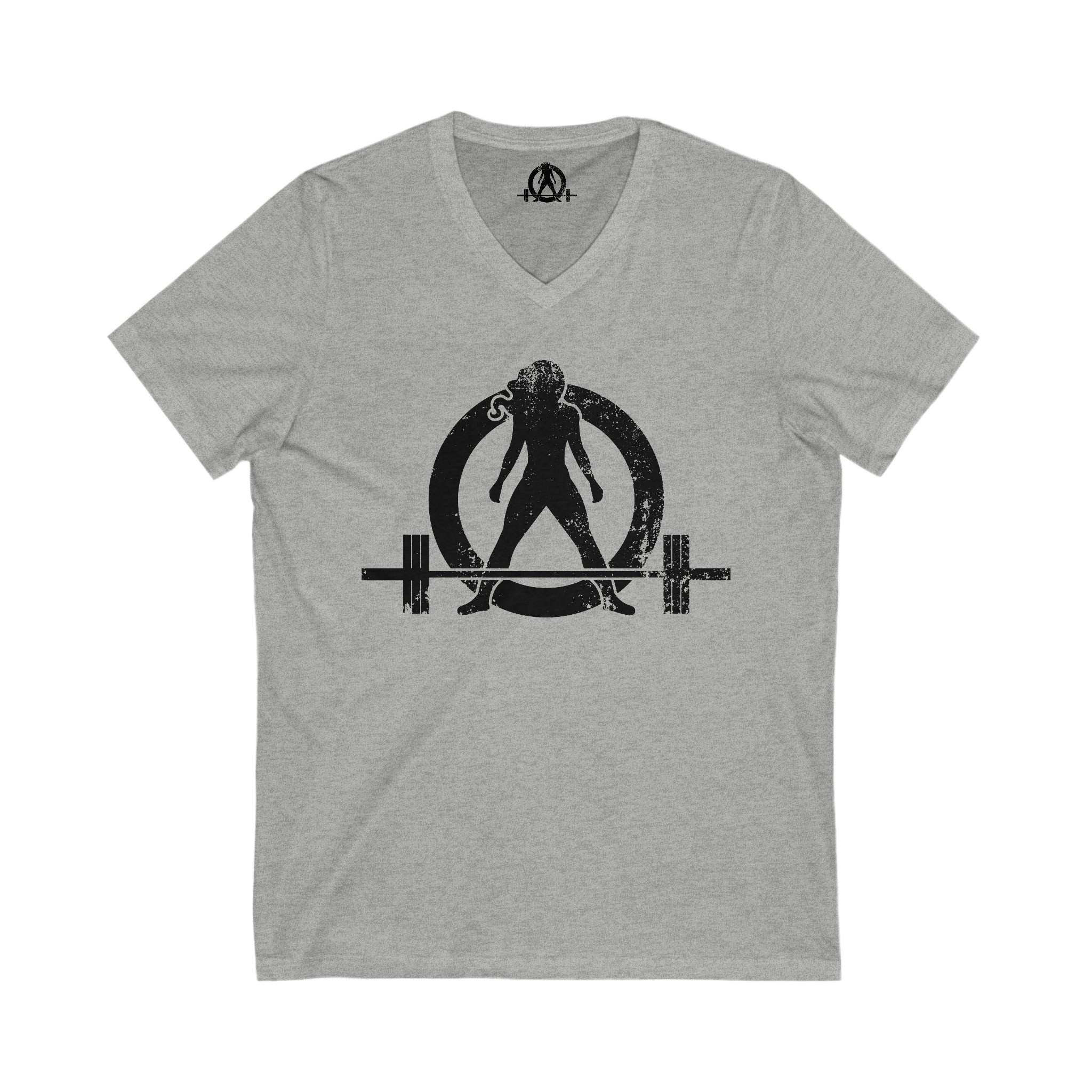 Unisex Jersey Short Sleeve V-Neck Tee -  Distressed Black Logo