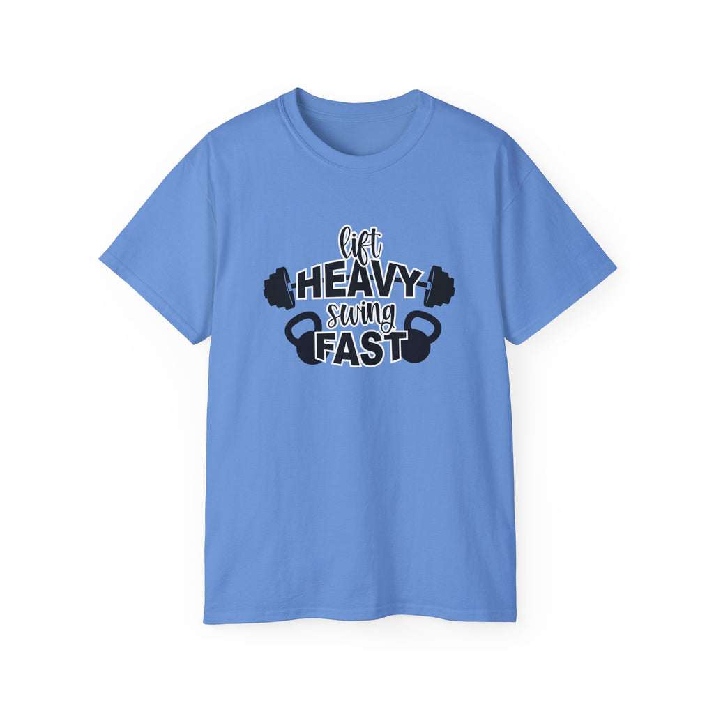 Lift Heavy Swing Fast - Unisex Ultra Cotton Tee - Black Logo Plain Back
