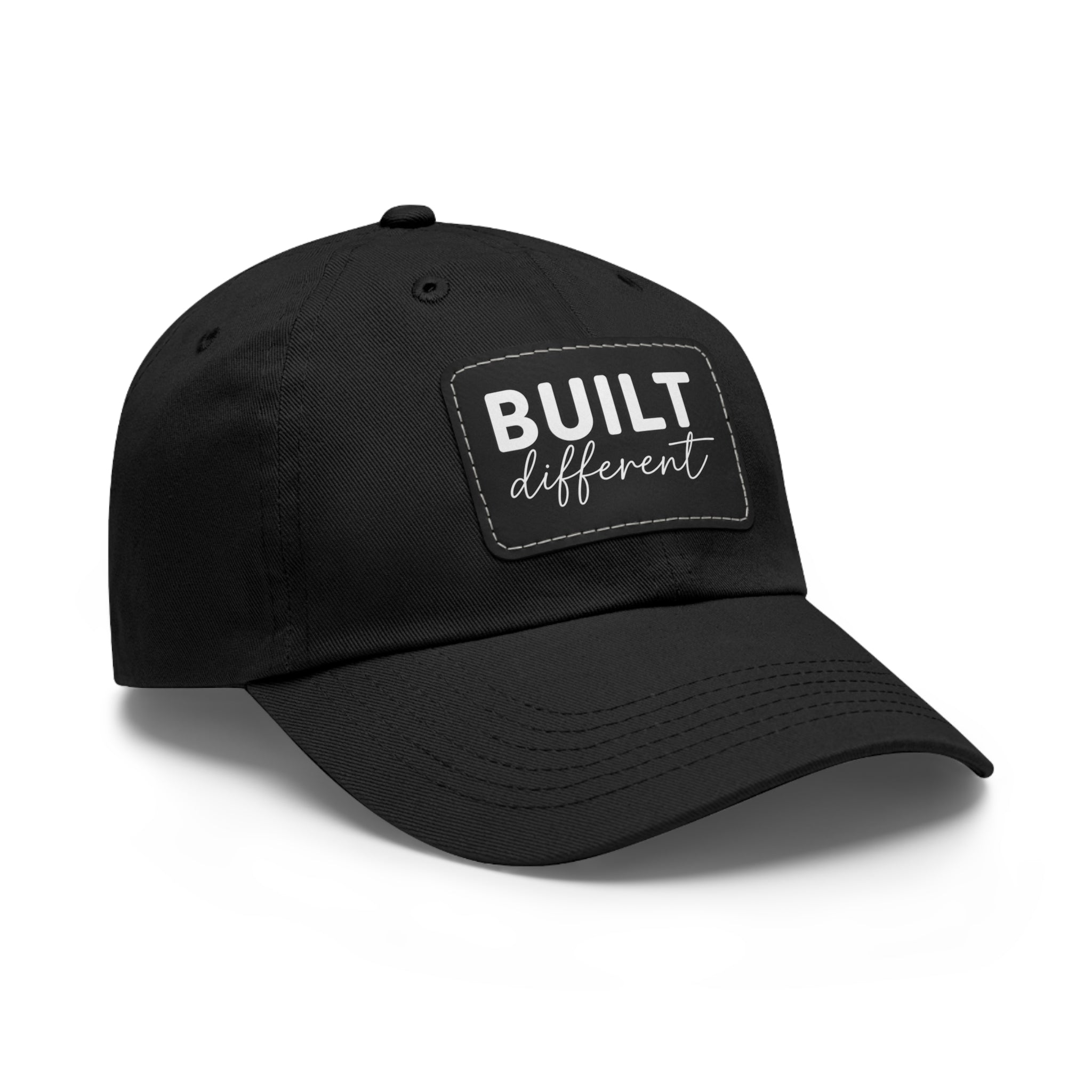 Built Different - Dad Hat with Leather Patch (Rectangle) - White Logo