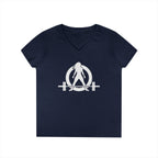 Ladies' V-Neck T-Shirt - Classic White Logo