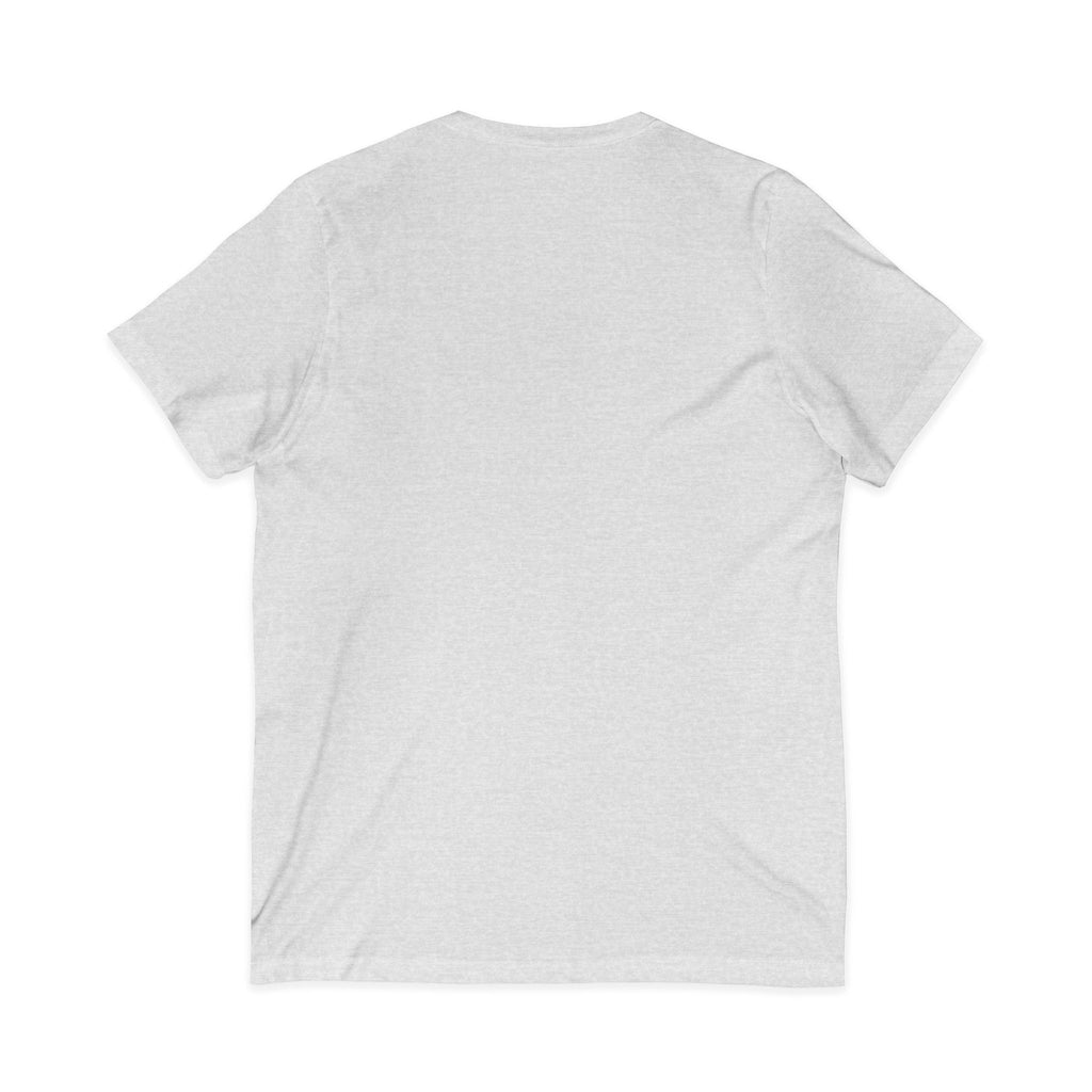 Coffee & Barbells - Unisex Jersey Short Sleeve V-Neck Tee - Black Logo Plain Back