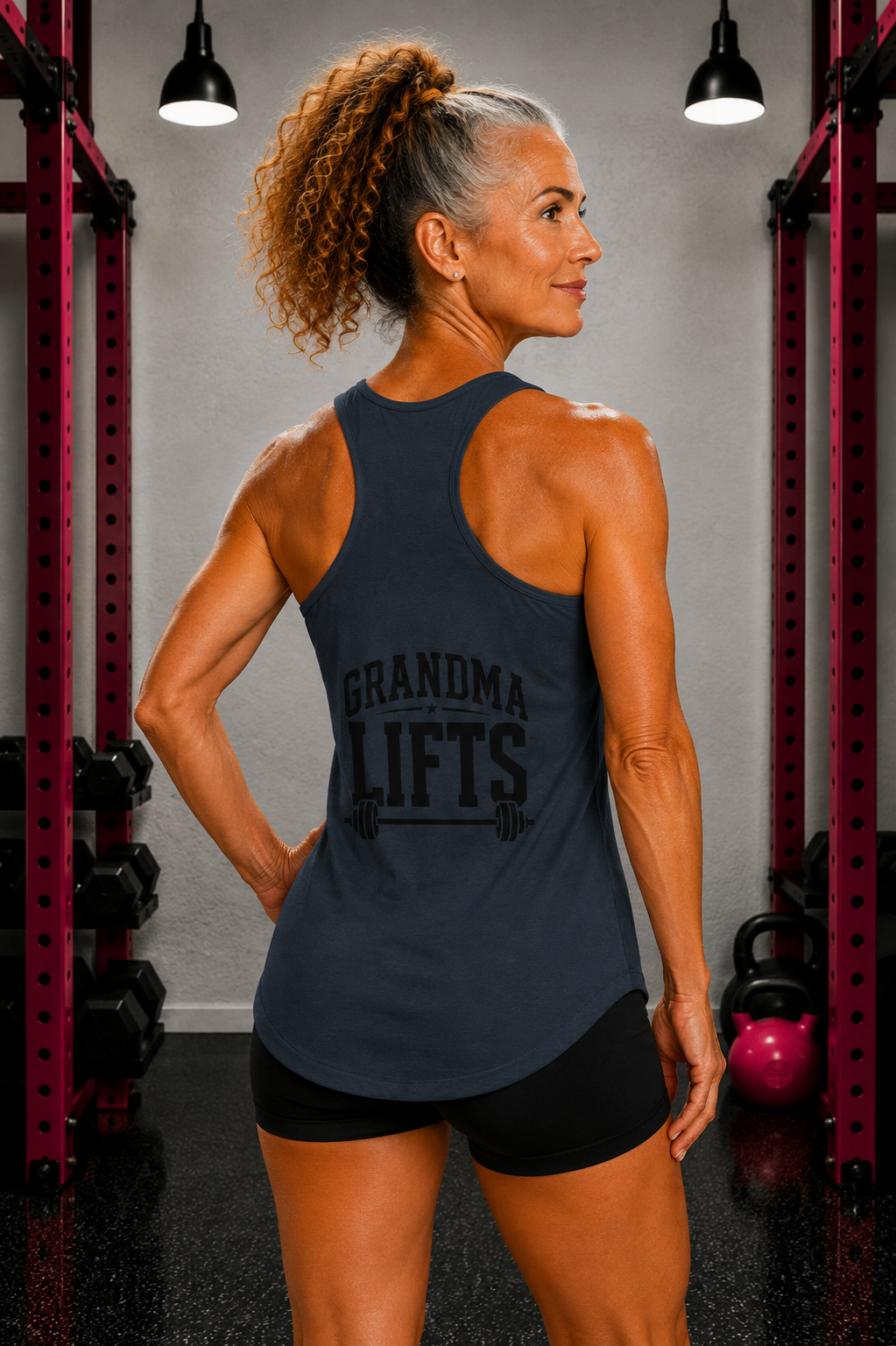 Grandma Lifts - Women's Ideal Racerback Tank - Black Logo Front & Back