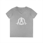 Ladies' V-Neck T-Shirt -  White Distressed Logo