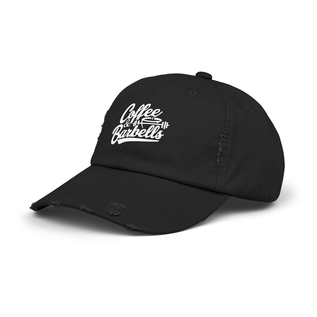 Coffee & Barbells - Unisex Distressed Cap - White Logo