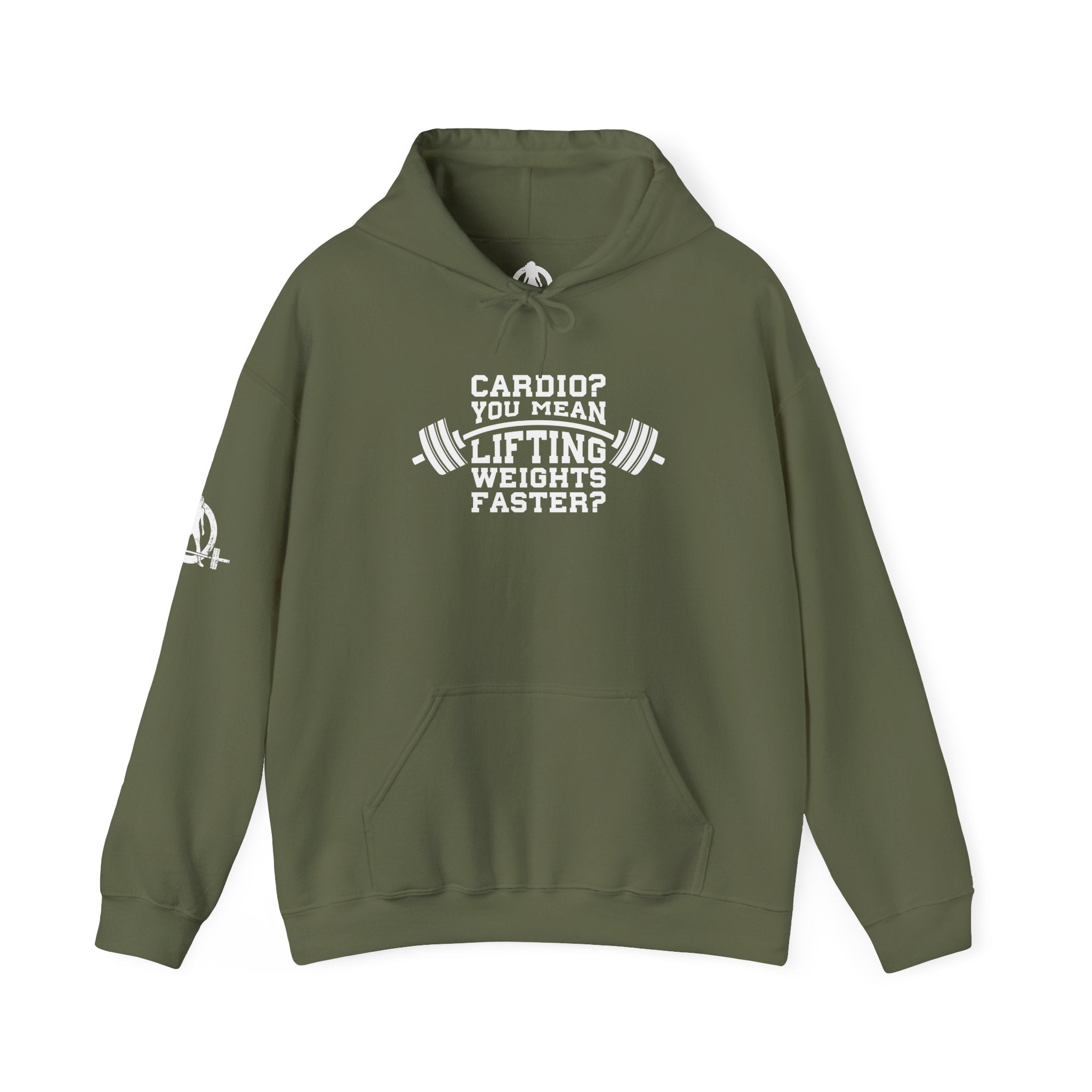 Cardio = Lift Weights Faster - Unisex Heavy Blend Hooded Sweatshirt - White Logo on Front
