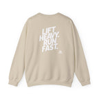 Lift Heavy Run Fast - Unisex Heavy Blend™ Crewneck Sweatshirt - White Logo Front & Back