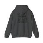 I DON’T WANT TO LOOK SKINNY – Unisex Heavy Blend™ Hooded Sweatshirt (Black Logo) 🤍💪🔥