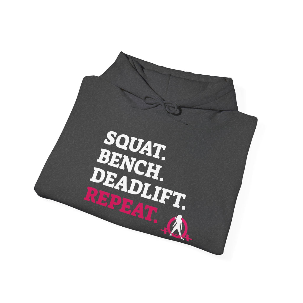 WWLW “Squat • Bench • Deadlift • Repeat” Hoodie - White Logo - Plain Back