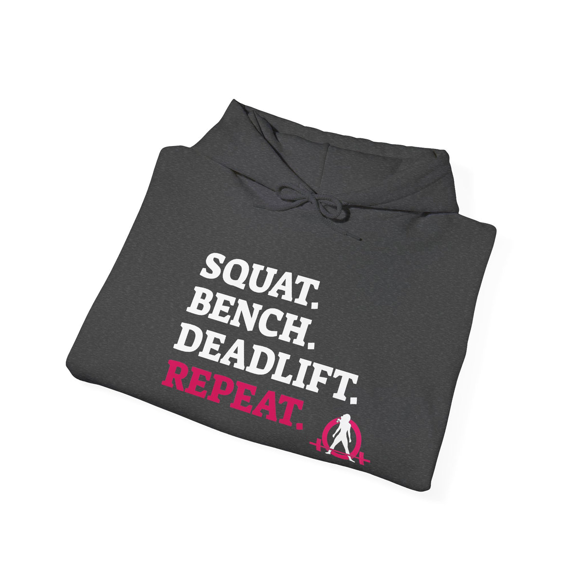 WWLW “Squat • Bench • Deadlift • Repeat” Hoodie - White Logo - Plain Back