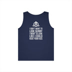 I DON’T WANT TO LOOK SKINNY I WANT TO LOOK LIKE I CAN KICK YOUR ASS – WWLW White Logo Unisex Heavy Cotton Tank Top