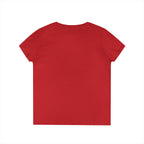 Ladies' V-Neck T-Shirt -  White Distressed Logo