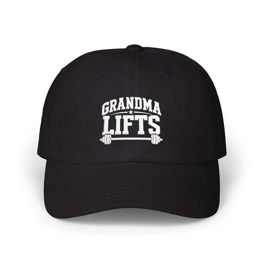 Grandma Lifts Dad Cap — White Logo