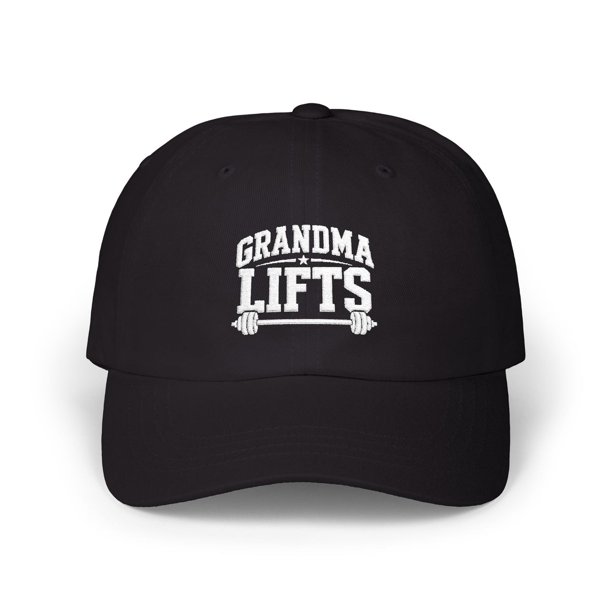 Grandma Lifts Dad Cap — White Logo