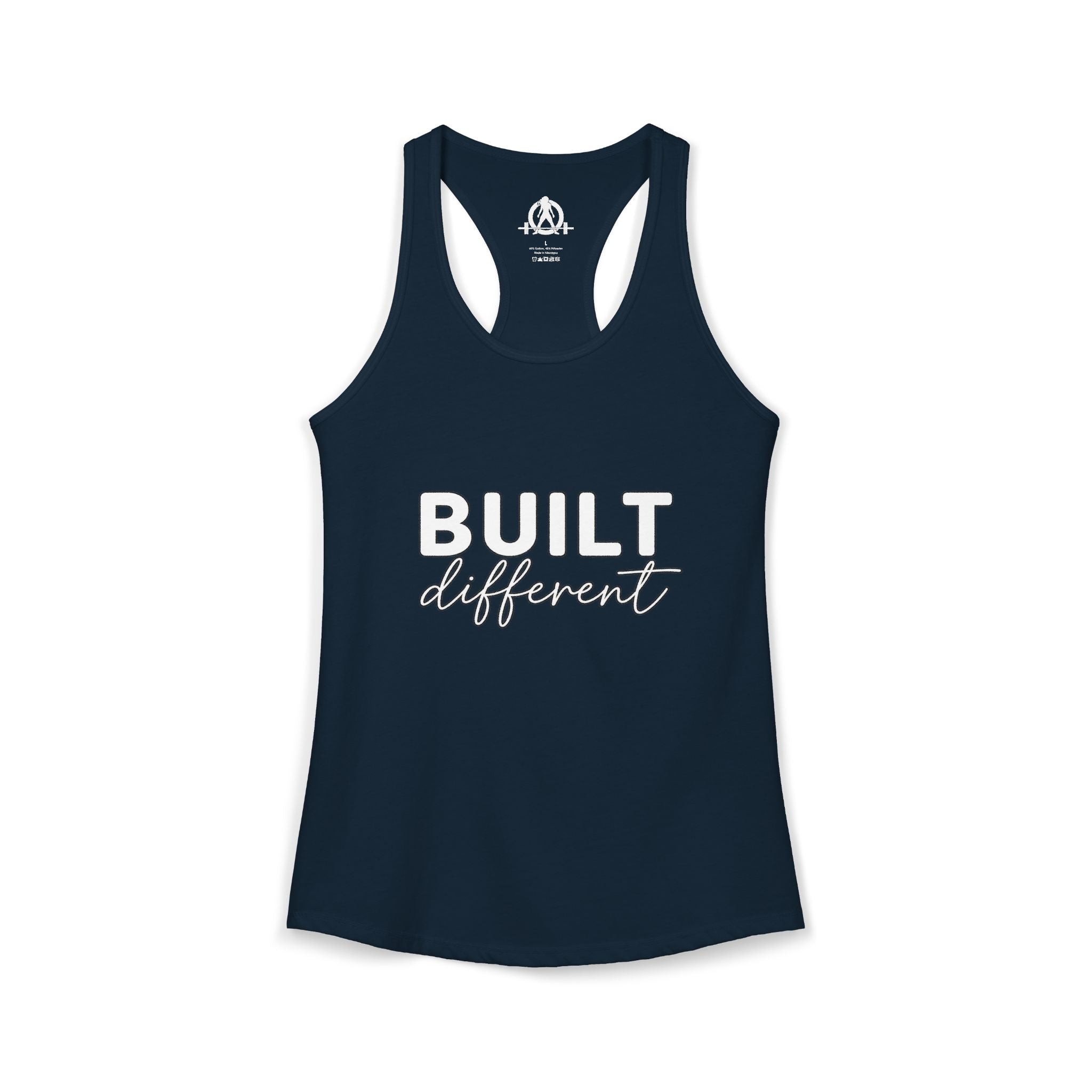 Built Different - Women's Ideal Racerback Tank - White Logo