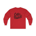 Coffee & Barbells - Unisex Ultra Cotton Long Sleeve Tee - Black Front Logo Plain Back