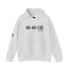 45 + 45 = 135 - Unisex Heavy Blend Hooded Sweatshirt  - Front Black & Shoulder Logo