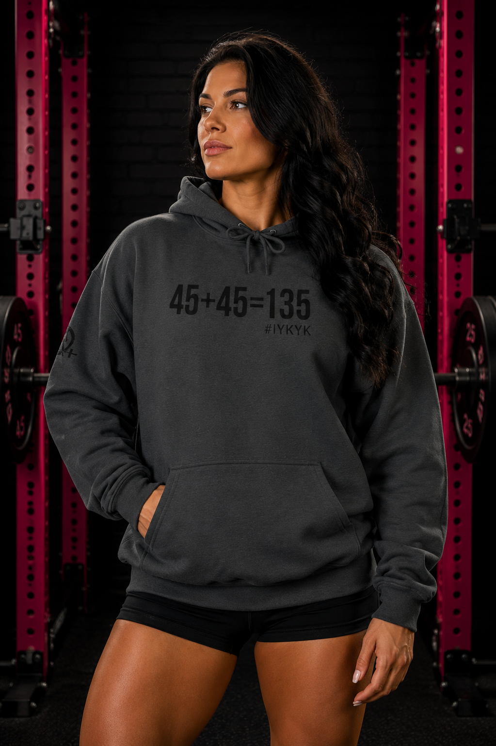 45 + 45 = 135 - Unisex Heavy Blend Hooded Sweatshirt  - Front Black & Shoulder Logo