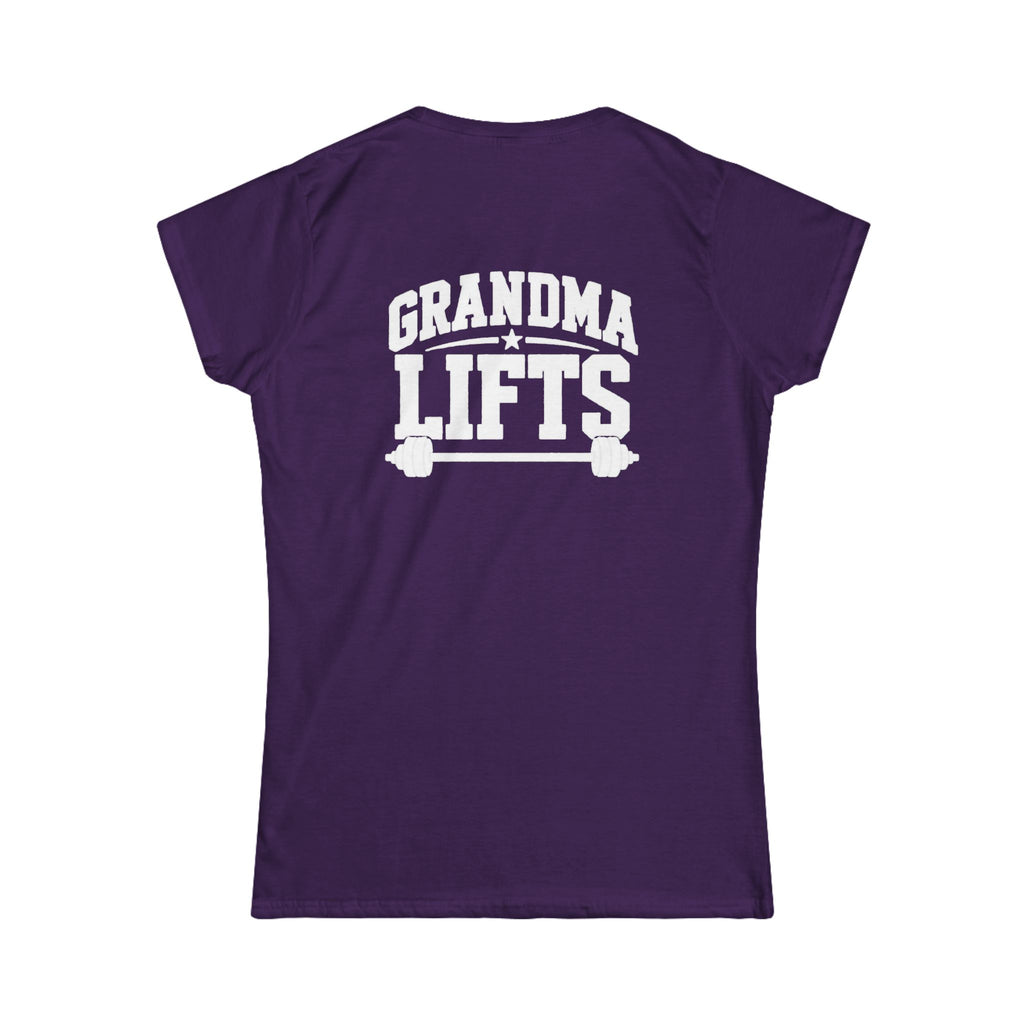Grandma Lifts - Women's Softstyle Tee - White Logo Front & Back