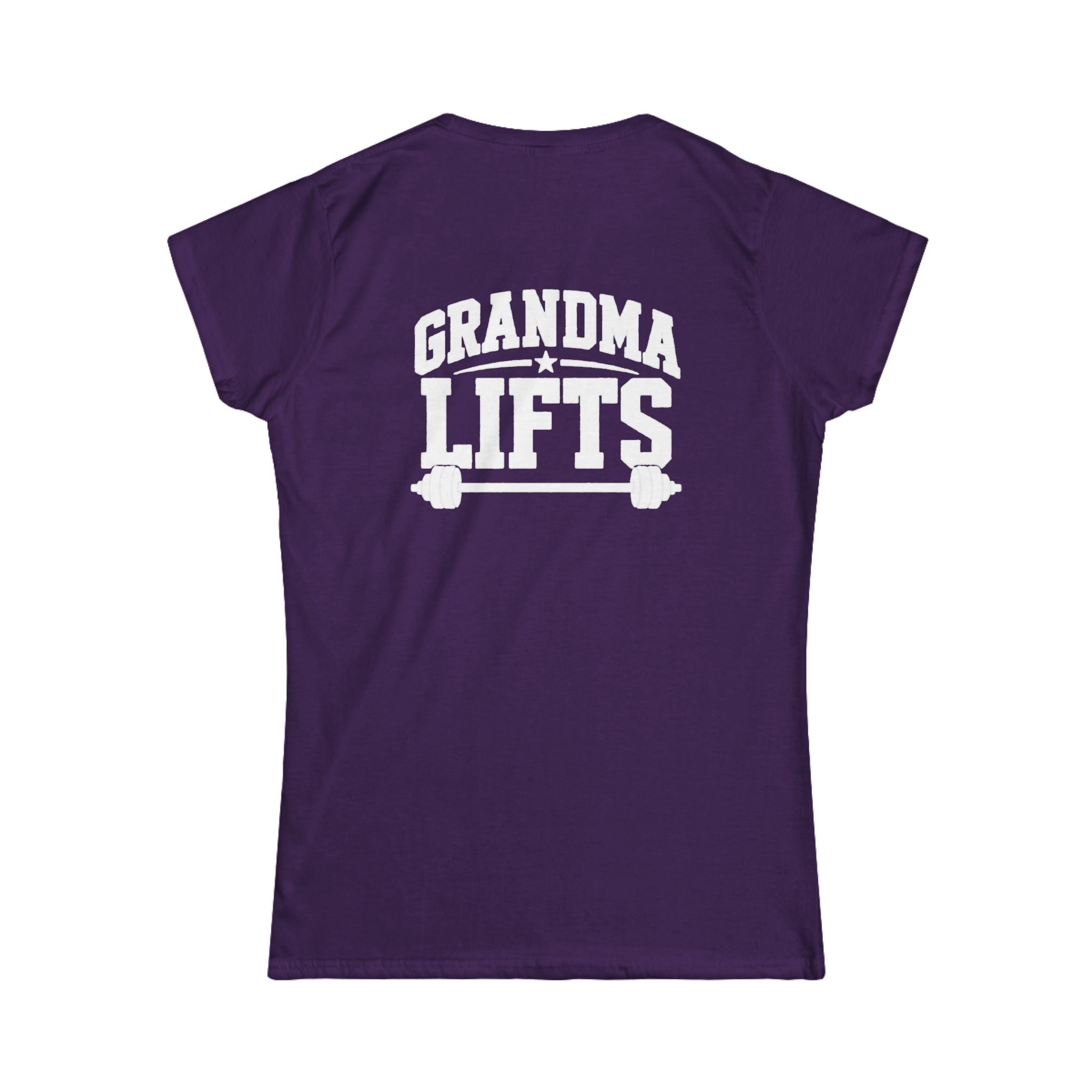 Grandma Lifts - Women's Softstyle Tee - White Logo Front & Back