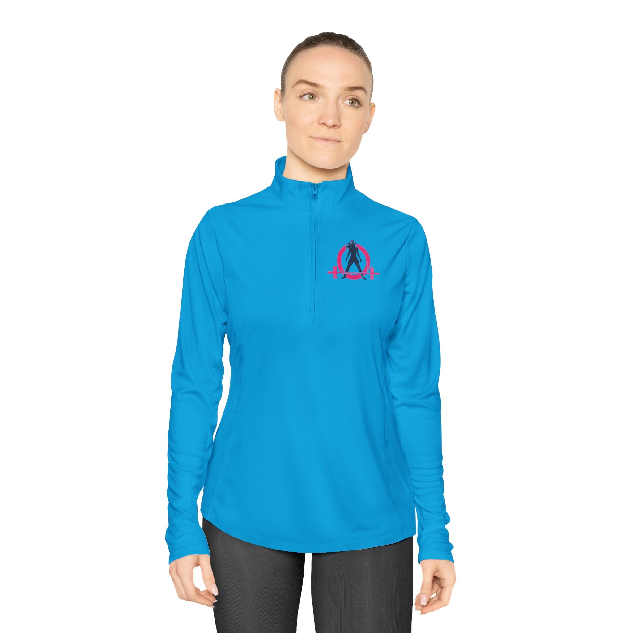 Ladies Quarter-Zip Pullover - White Distressed Logo