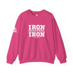 Iron Sharpens Iron - Unisex Heavy Blend™ Crewneck Sweatshirt - Front White Logo - Plain Back