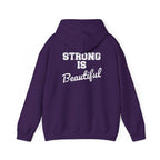 Strong Is Beautiful – Unisex Heavy Blend™ Hooded Sweatshirt (Distressed White Logo) 🤍💪