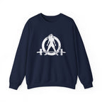 ALL I NEED IS COFFEE and a Barbell - Unisex Heavy Blend™ Crewneck Sweatshirt - Distressed Logo - Front & Back