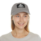 Distressed - Dad Hat with Leather Patch (Rectangle) - White Font