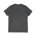 Coffee & Barbells - Unisex Jersey Short Sleeve V-Neck Tee - Black Logo Plain Back
