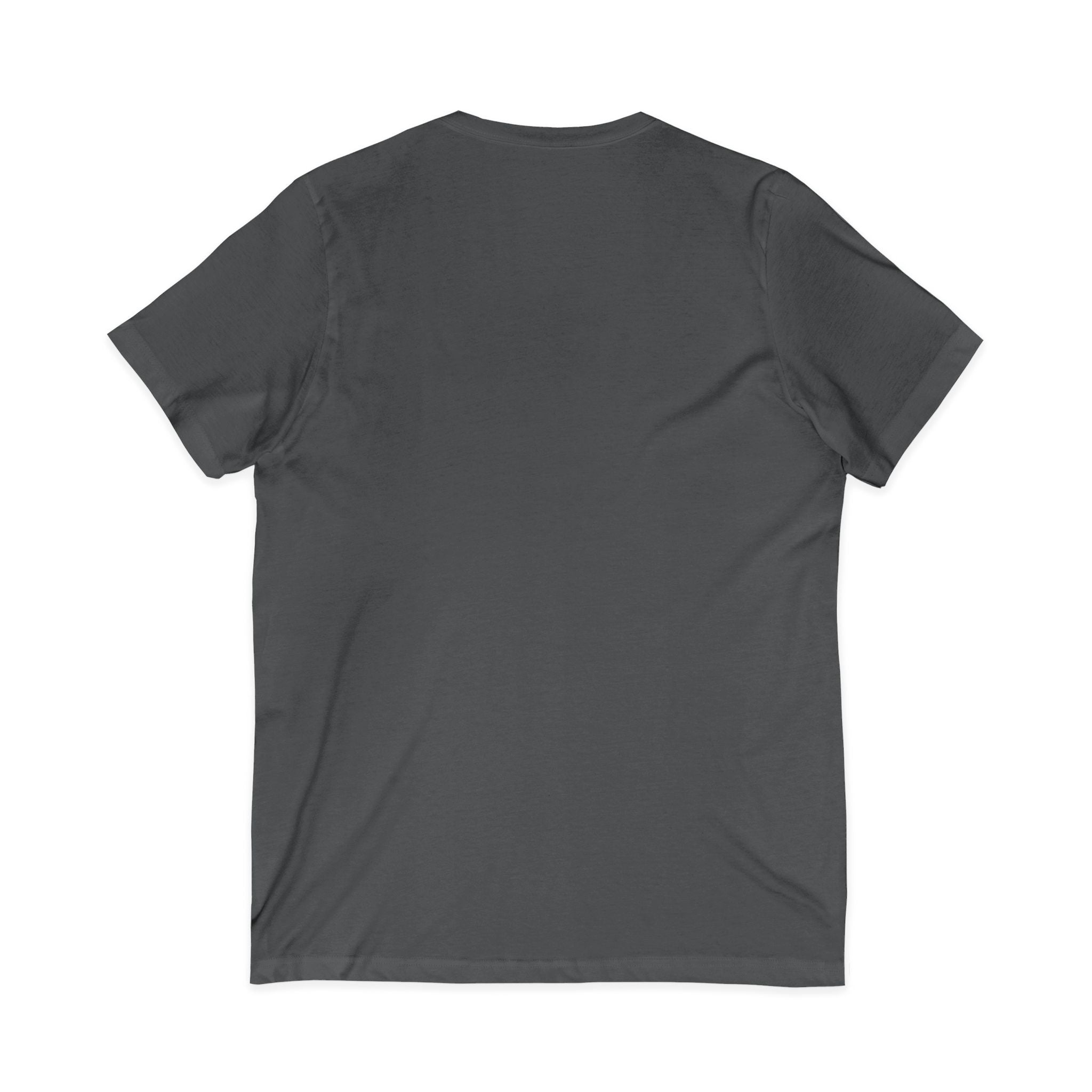 Coffee & Barbells - Unisex Jersey Short Sleeve V-Neck Tee - Black Logo Plain Back